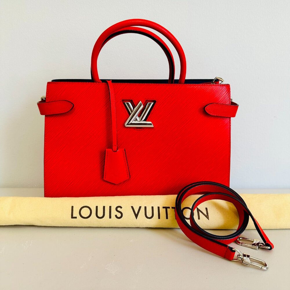 LIKE NEW LOUIS VUITTON TWIST LOCK RED EPI LEATHER TOTE COQUELICOT MICROCHIPPED